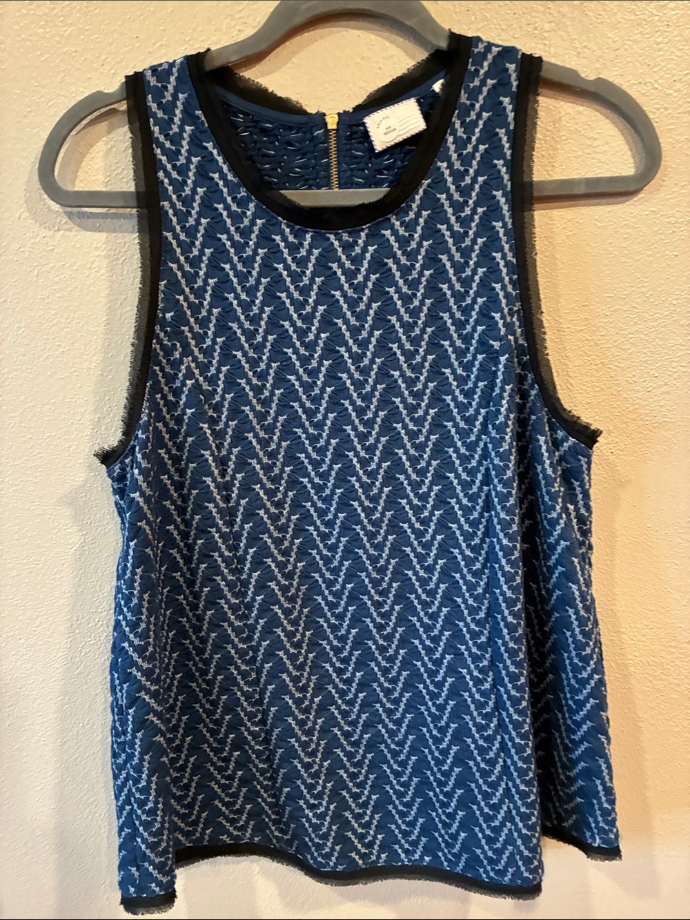 Anthropologie Blue and White Chevron Tank Top with Black Trim